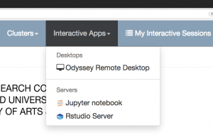 Image showing VDI/OOD graphical environment Interactive Apps dropdown