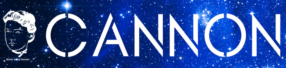 Annie Jump Cannon silhouette and the word CANNON on a field of stars