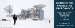 Image showing the Dark Sector lab ath the south pole. A lone figure in the snow before it provides scale.